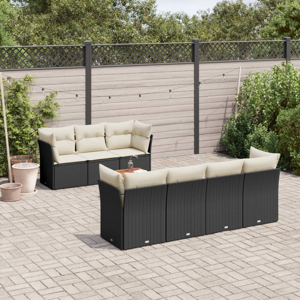 Set Divani da Giardino con Cuscini 8 pz Nero in Polyrattan | homemem39