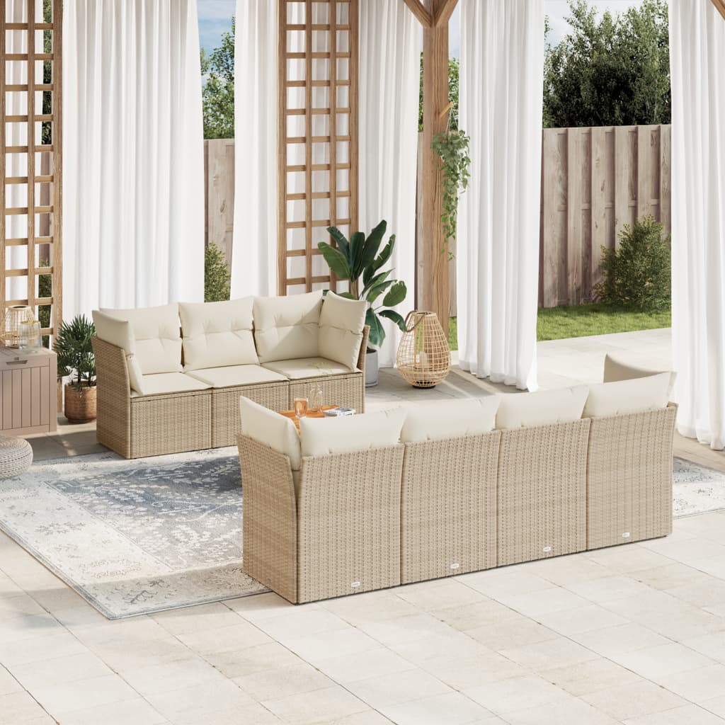 Set Divano da Giardino 8 pz con Cuscini Beige in Polyrattan | homemem39