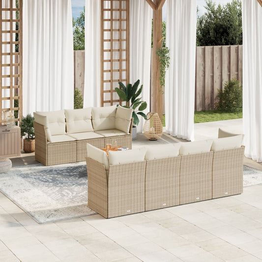 Set Divano da Giardino 8 pz con Cuscini Beige in Polyrattan | homemem39