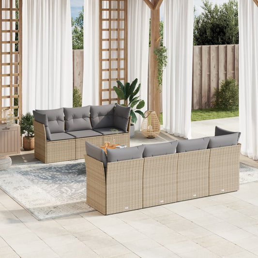 Set Divano da Giardino 8 pz con Cuscini Beige Misto Polyrattan - homemem39