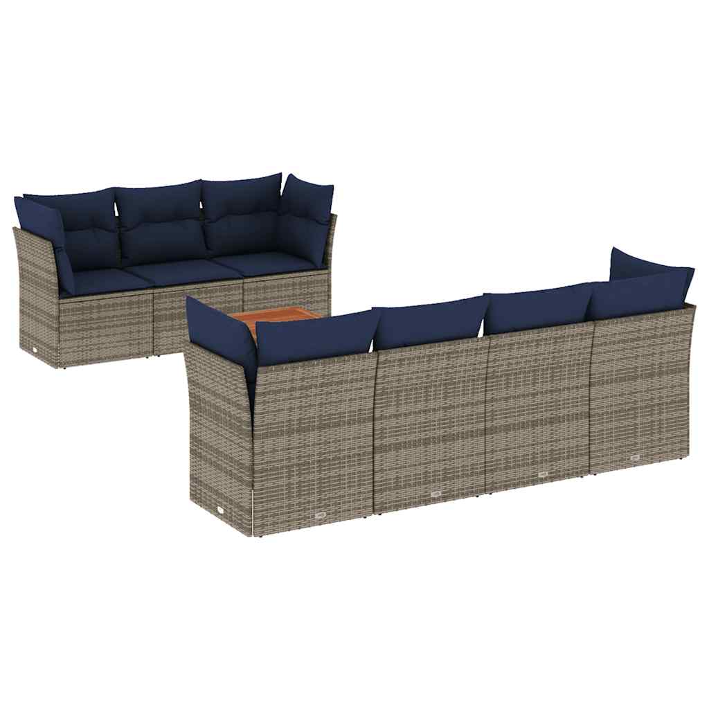 Set Divani da Giardino 8 pz con Cuscini Grigio in Polyrattan - homemem39