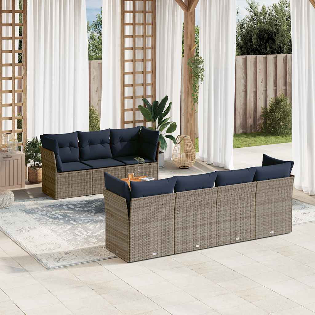 Set Divani da Giardino 8 pz con Cuscini Grigio in Polyrattan - homemem39