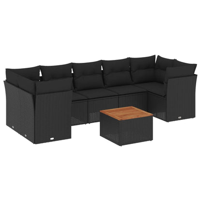 Set Divani da Giardino con Cuscini 8 pz Nero in Polyrattan | homemem39