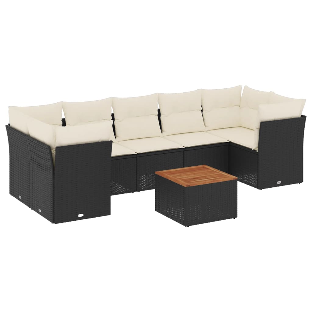 Set Divani da Giardino con Cuscini 8 pz Nero in Polyrattan | homemem39