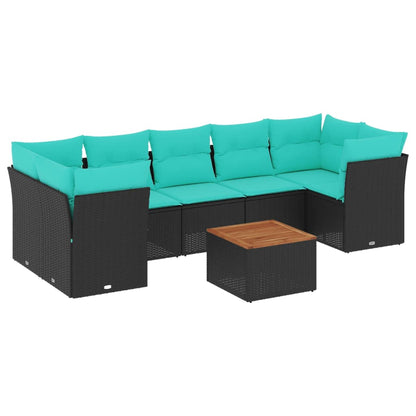 Set Divani da Giardino 8 pz con Cuscini Nero in Polyrattan | homemem39