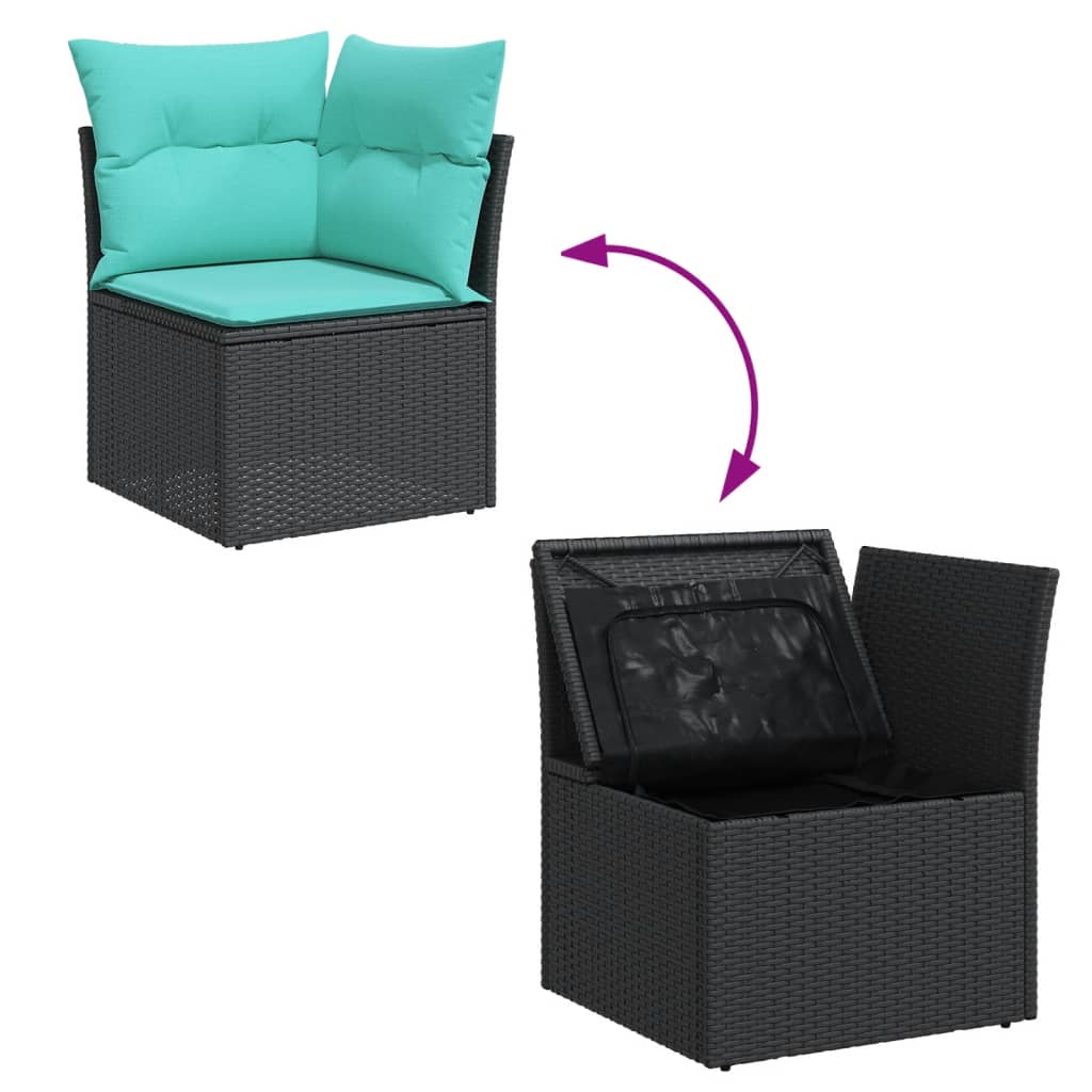 Set Divani da Giardino 8 pz con Cuscini Nero in Polyrattan | homemem39