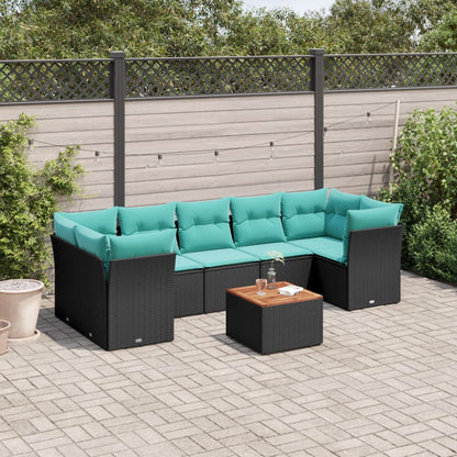 Set Divani da Giardino 8 pz con Cuscini Nero in Polyrattan | homemem39