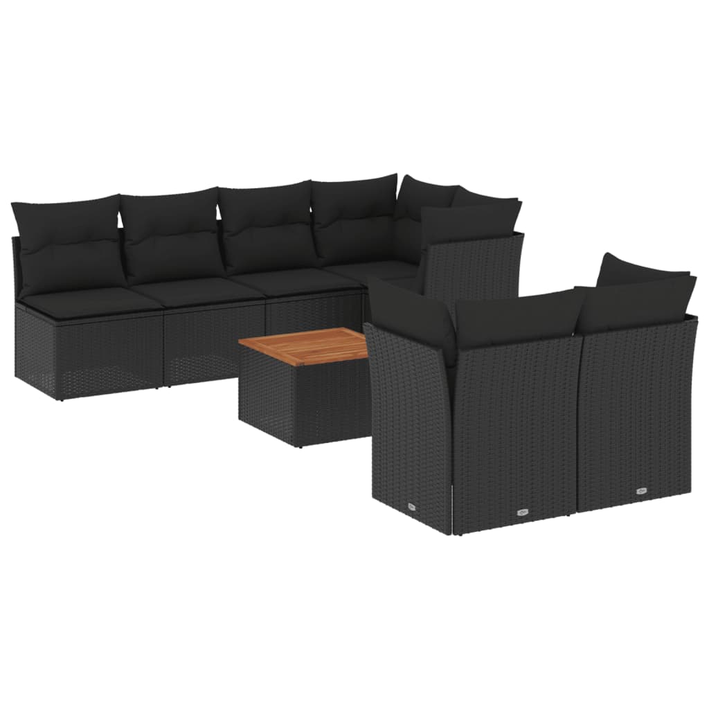 Set Divani da Giardino con Cuscini 8 pz Nero in Polyrattan | homemem39