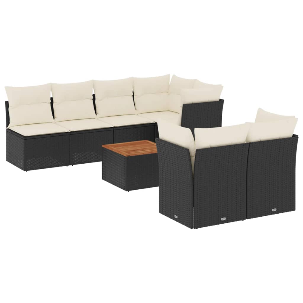 Set Divani da Giardino con Cuscini 8 pz Nero in Polyrattan | homemem39
