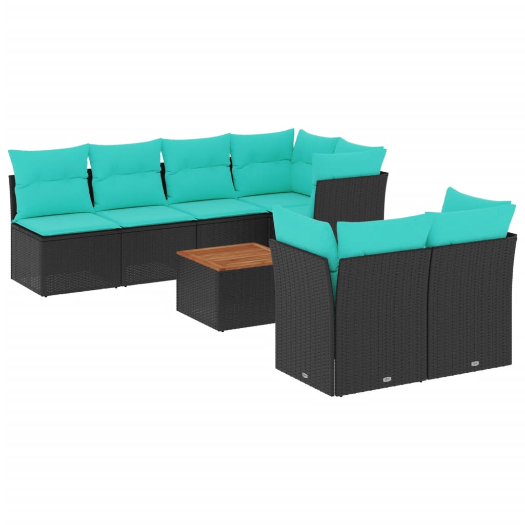 Set Divani da Giardino 8 pz con Cuscini Nero in Polyrattan | homemem39