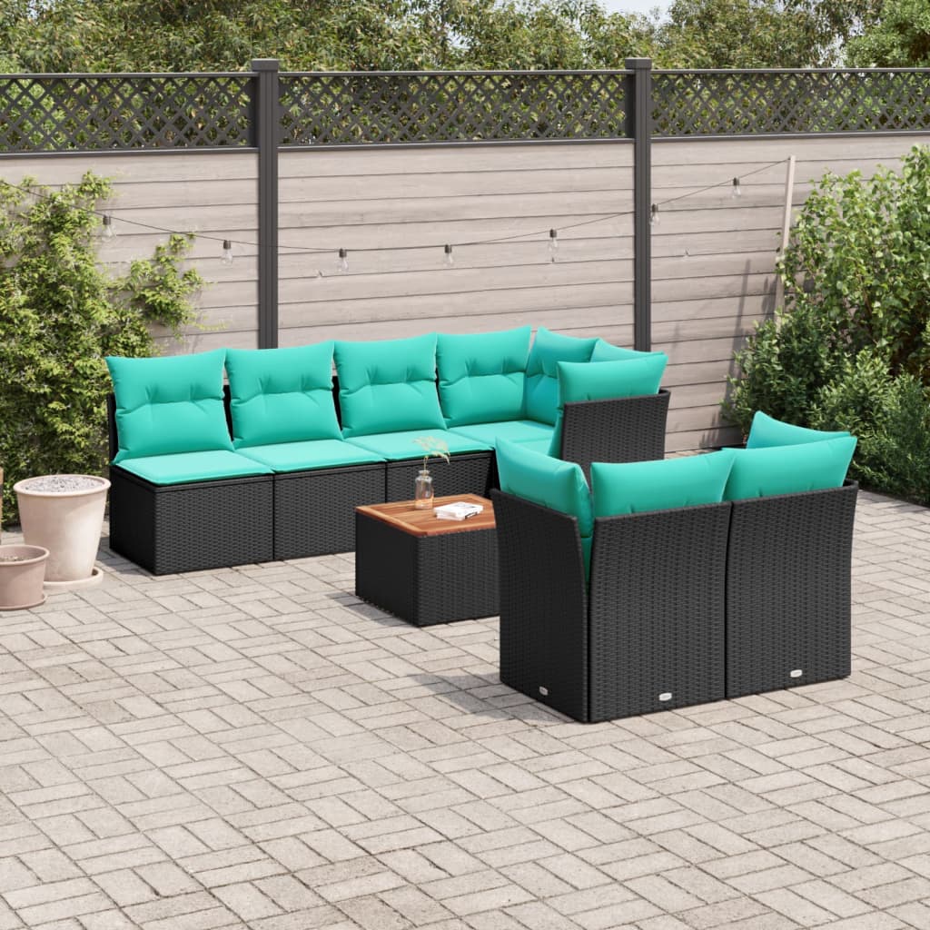 Set Divani da Giardino 8 pz con Cuscini Nero in Polyrattan | homemem39