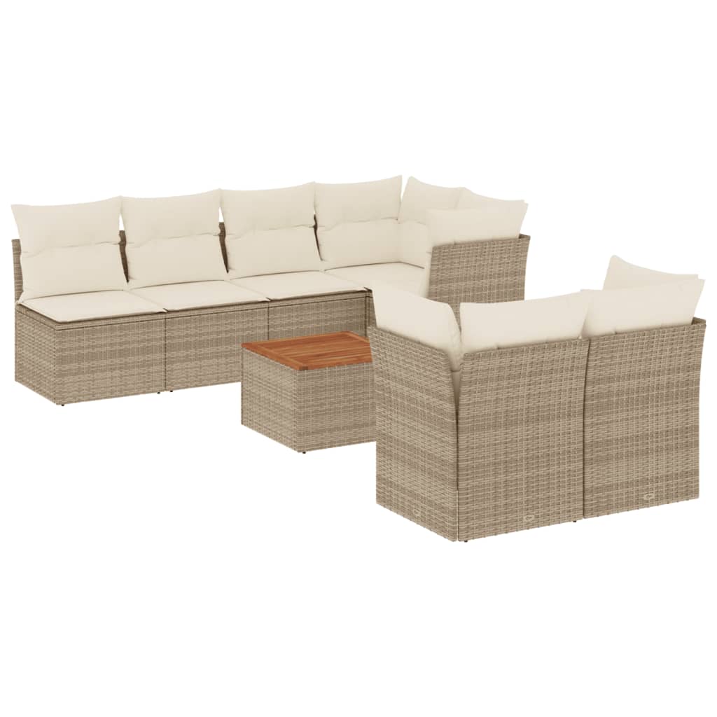Set Divano da Giardino 8 pz con Cuscini Beige in Polyrattan | homemem39