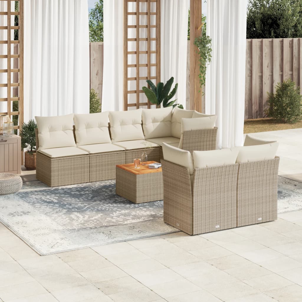 Set Divano da Giardino 8 pz con Cuscini Beige in Polyrattan | homemem39