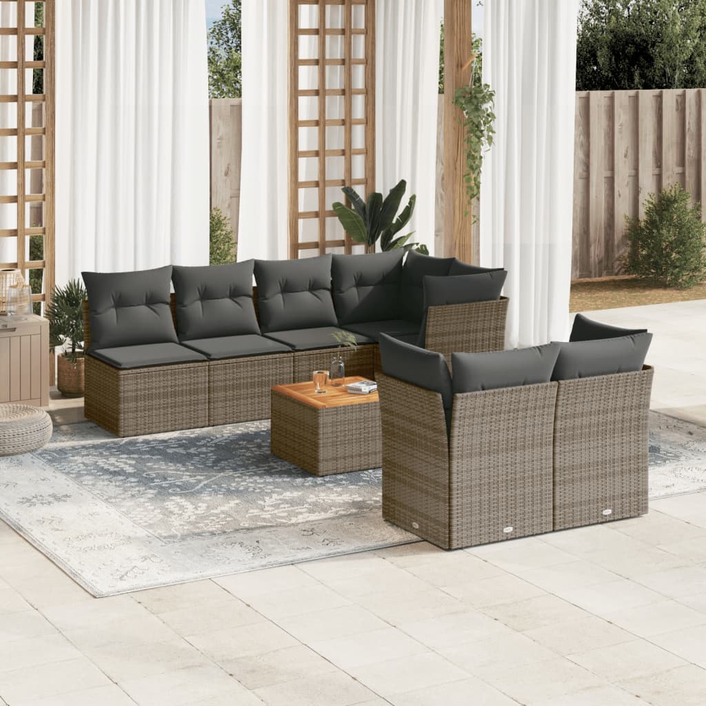 Set Divano da Giardino 8 pz con Cuscini Grigio in Polyrattan - homemem39