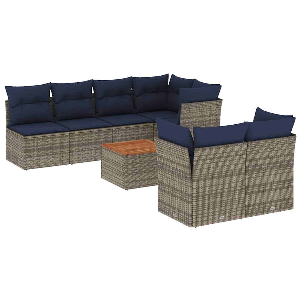 Set Divani da Giardino 8 pz con Cuscini Grigio in Polyrattan - homemem39