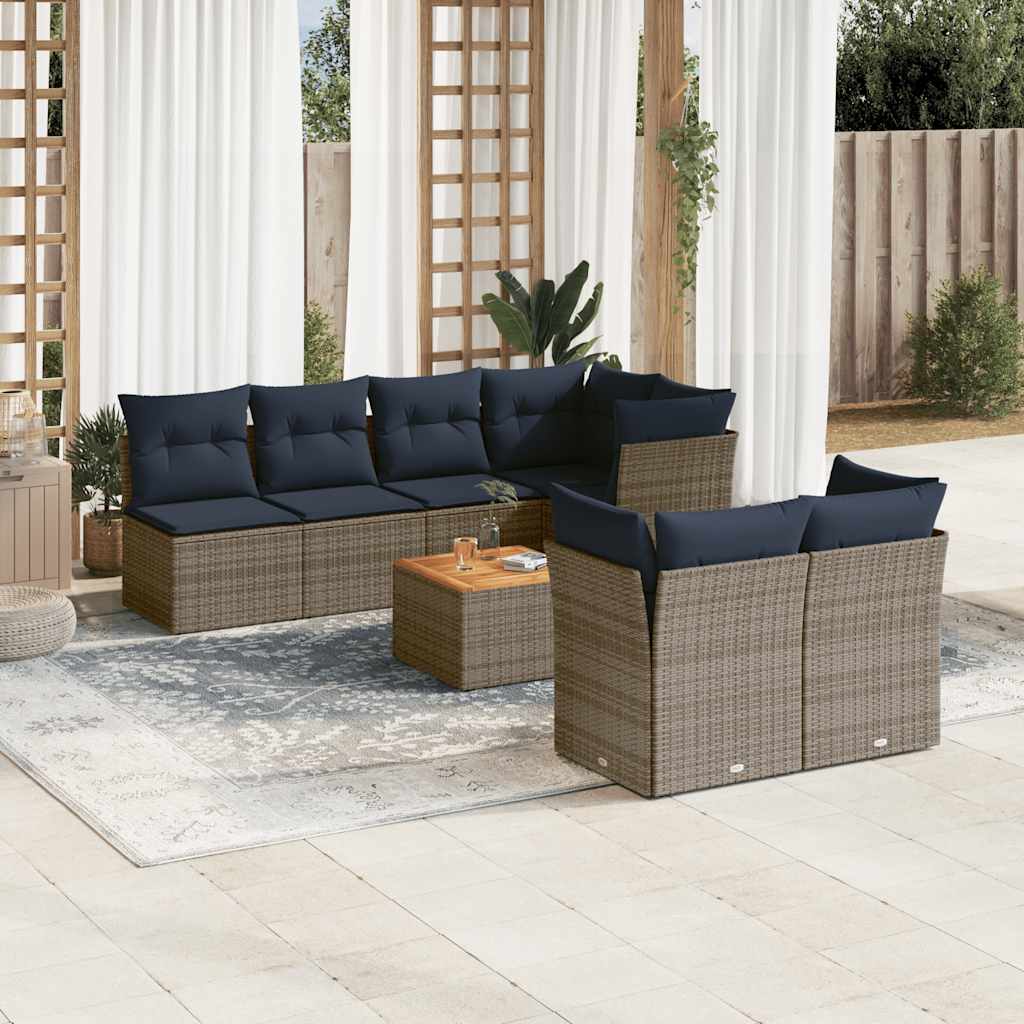 Set Divani da Giardino 8 pz con Cuscini Grigio in Polyrattan | homemem39