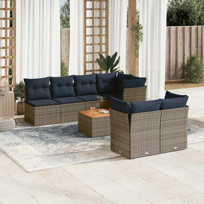 Set Divani da Giardino 8 pz con Cuscini Grigio in Polyrattan - homemem39