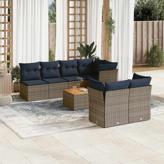 Set Divani da Giardino 8 pz con Cuscini Grigio in Polyrattan - homemem39