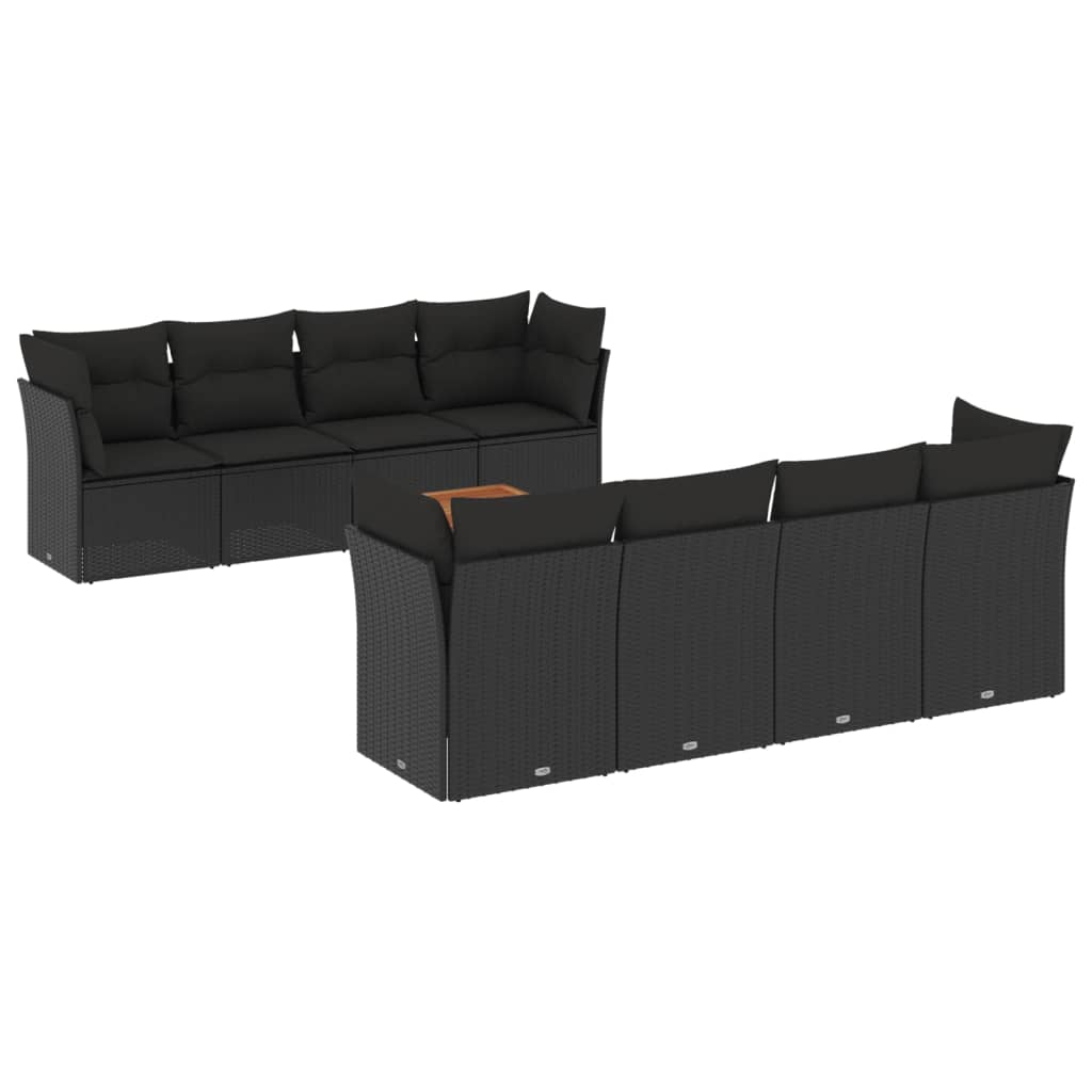 Set Divani da Giardino 9 pz con Cuscini Nero in Polyrattan - homemem39