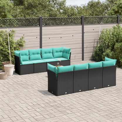 Set Divani da Giardino 9 pz con Cuscini Nero in Polyrattan | homemem39