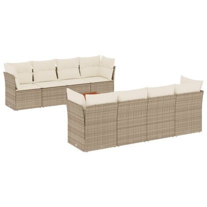 Set Divano da Giardino 9 pz con Cuscini Beige in Polyrattan | homemem39