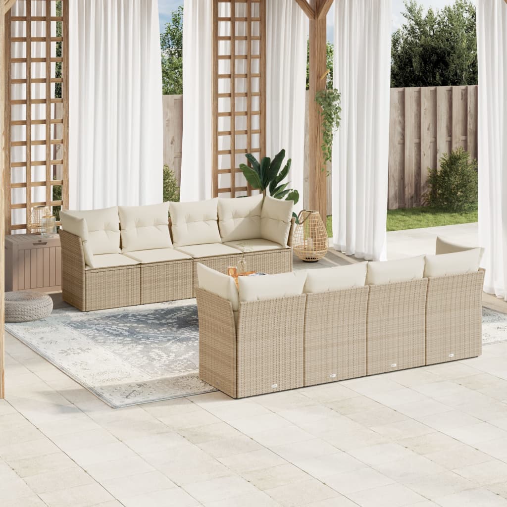 Set Divano da Giardino 9 pz con Cuscini Beige in Polyrattan | homemem39
