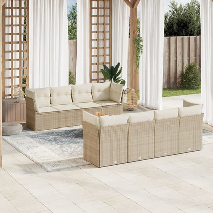 Set Divano da Giardino 9 pz con Cuscini Beige in Polyrattan | homemem39