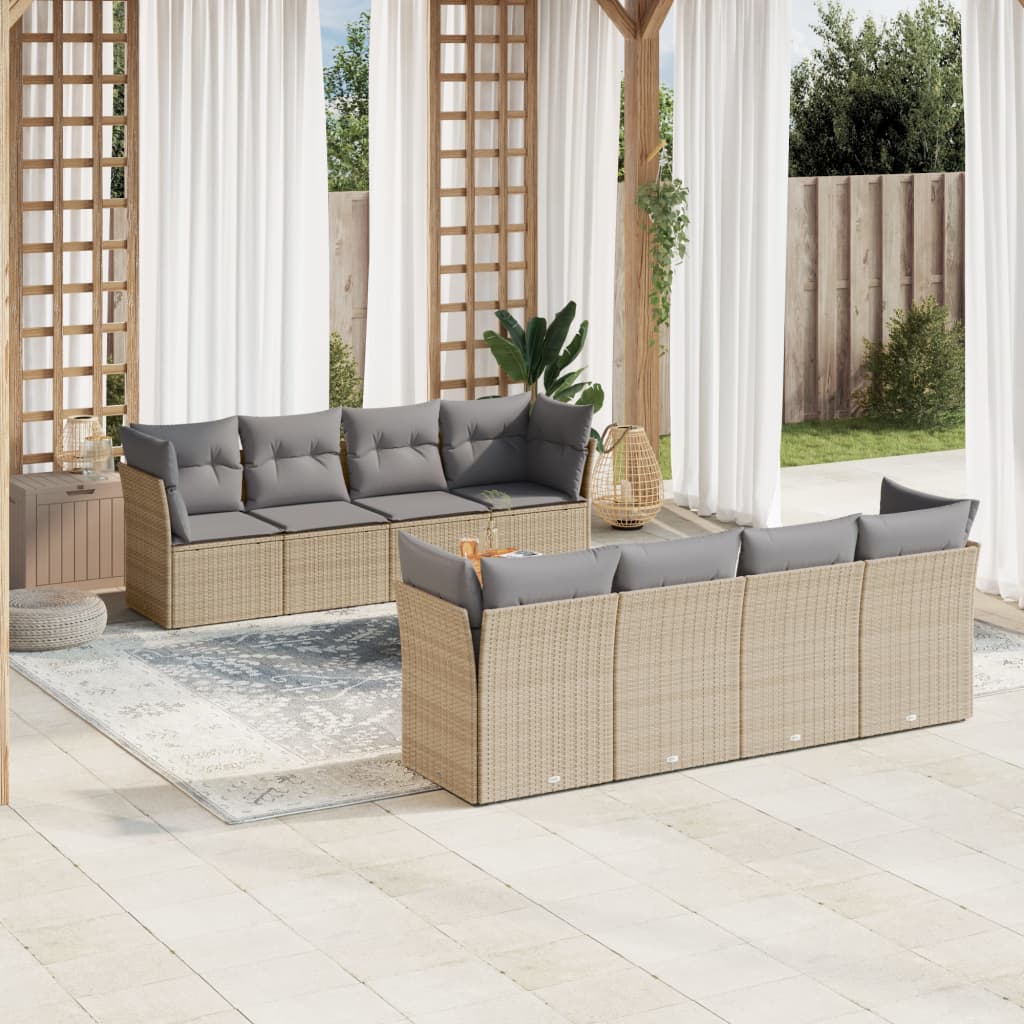 Set Divano da Giardino 9 pz con Cuscini Beige Misto Polyrattan - homemem39
