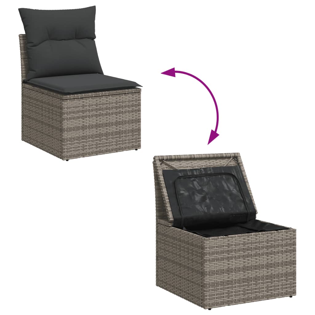 Set Divano da Giardino 9 pz con Cuscini Grigio in Polyrattan - homemem39