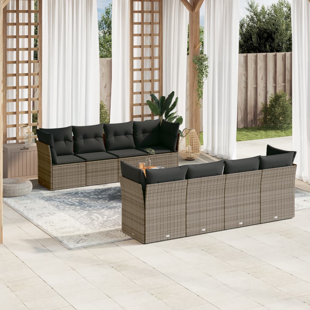 Set Divano da Giardino 9 pz con Cuscini Grigio in Polyrattan - homemem39