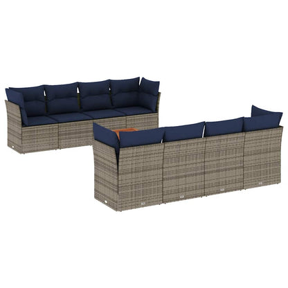 Set Divani da Giardino 9 pz con Cuscini Grigio in Polyrattan - homemem39