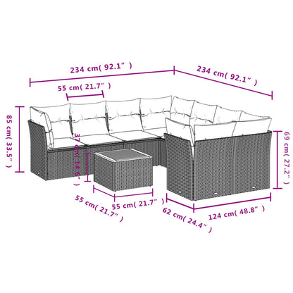 Set Divani da Giardino 9 pz con Cuscini Nero in Polyrattan | homemem39
