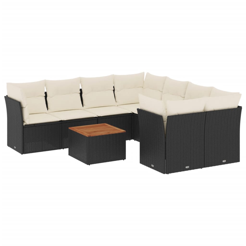 Set Divani da Giardino 9 pz con Cuscini Nero in Polyrattan - homemem39