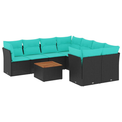 Set Divani da Giardino 9 pz con Cuscini Nero in Polyrattan | homemem39