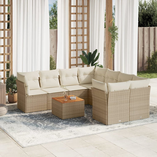 Set Divano da Giardino 9 pz con Cuscini Beige in Polyrattan | homemem39