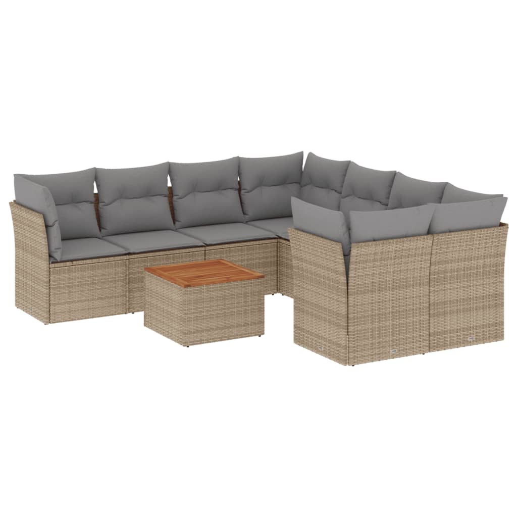 Set Divano da Giardino 9 pz con Cuscini Beige Misto Polyrattan - homemem39