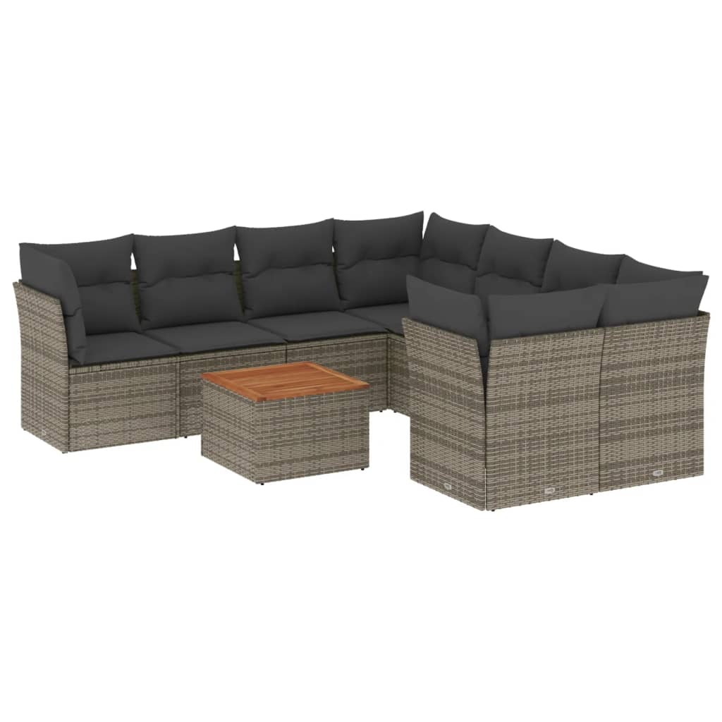 Set Divano da Giardino 9 pz con Cuscini Grigio in Polyrattan - homemem39