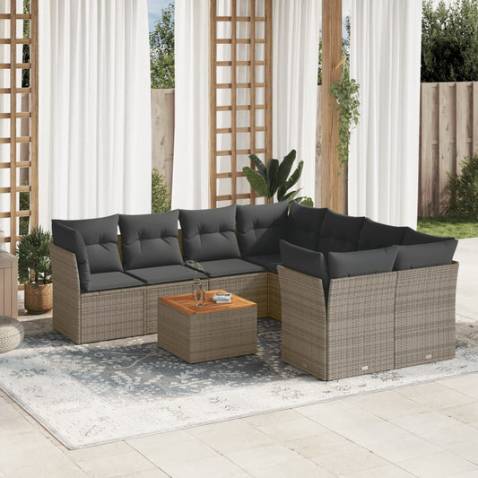 Set Divano da Giardino 9 pz con Cuscini Grigio in Polyrattan - homemem39