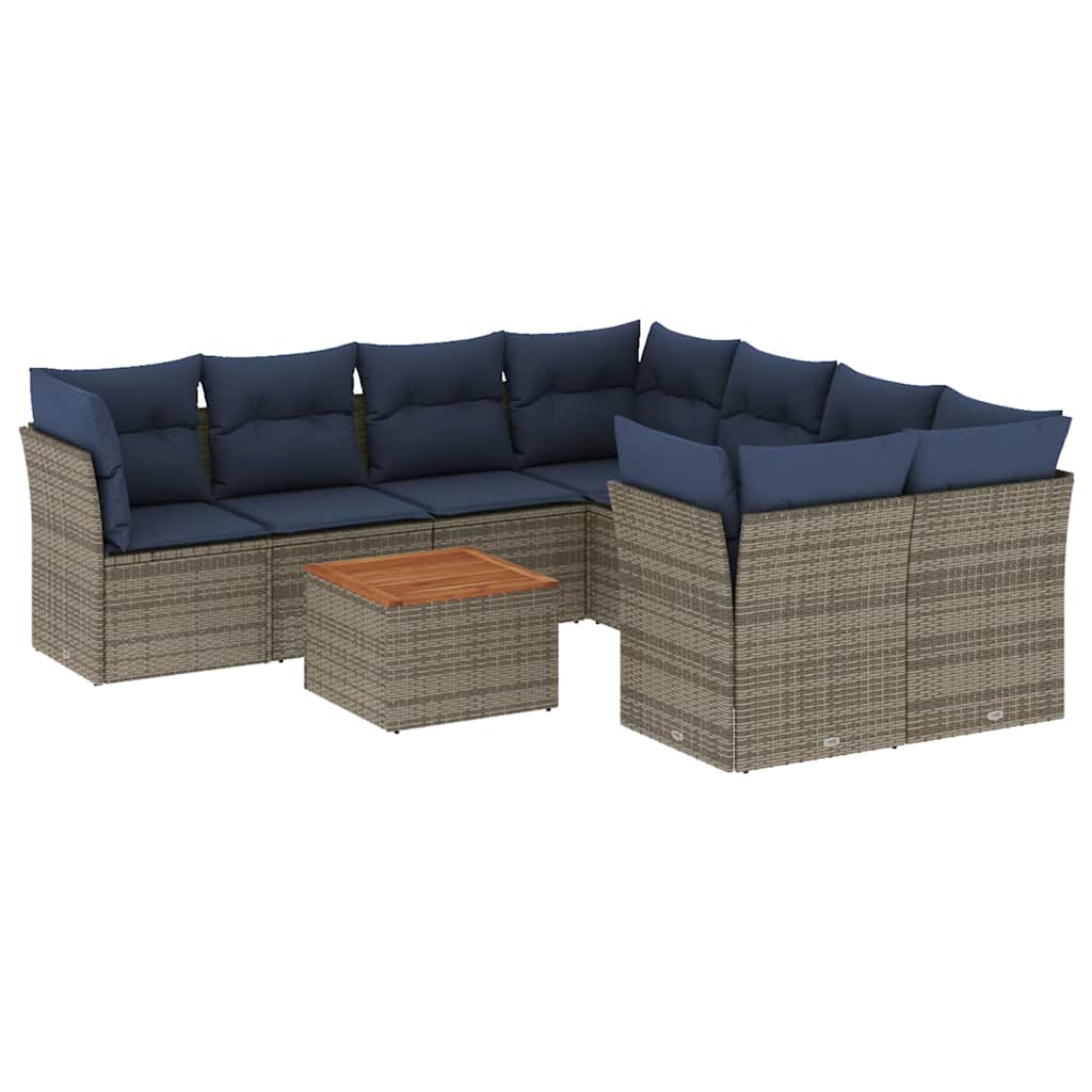 Set Divani da Giardino 9 pz con Cuscini Grigio in Polyrattan - homemem39