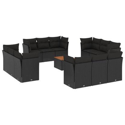Set Divani da Giardino 13pz con Cuscini Nero in Polyrattan | homemem39