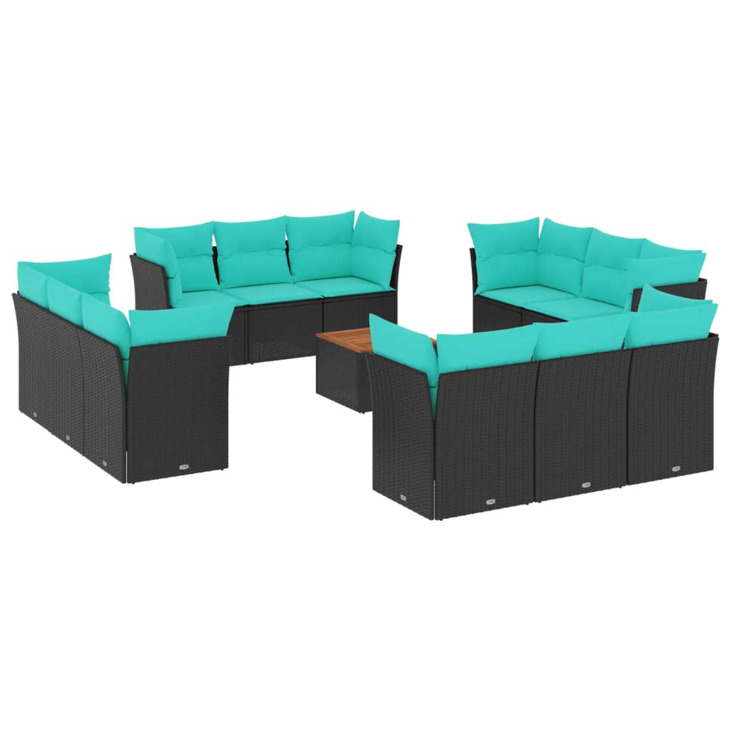 Set Divani da Giardino 13pz con Cuscini Nero in Polyrattan | homemem39