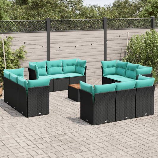 Set Divani da Giardino 13pz con Cuscini Nero in Polyrattan | homemem39