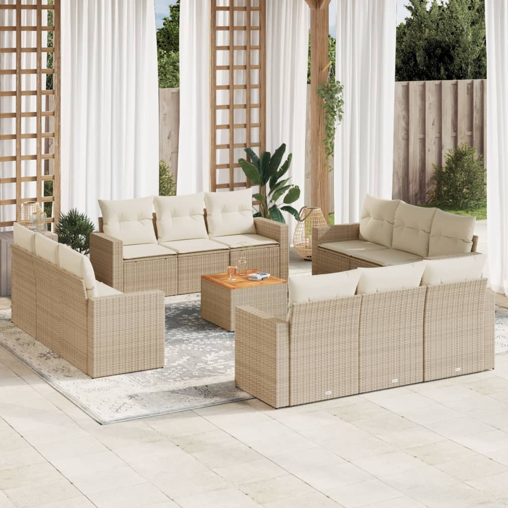 Set Divano da Giardino 13 pz con Cuscini Beige in Polyrattan | homemem39