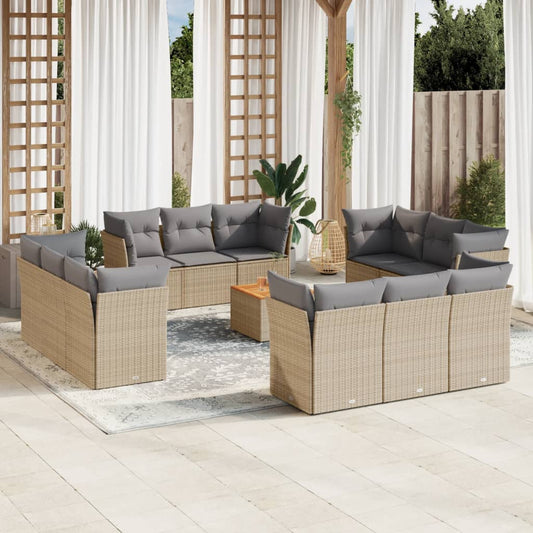 Set Divano da Giardino 13 pz con Cuscini Beige Misto Polyrattan - homemem39