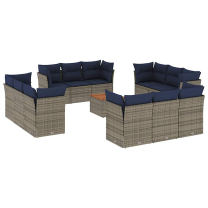 Set Divani da Giardino 13 pz con Cuscini Grigio in Polyrattan - homemem39