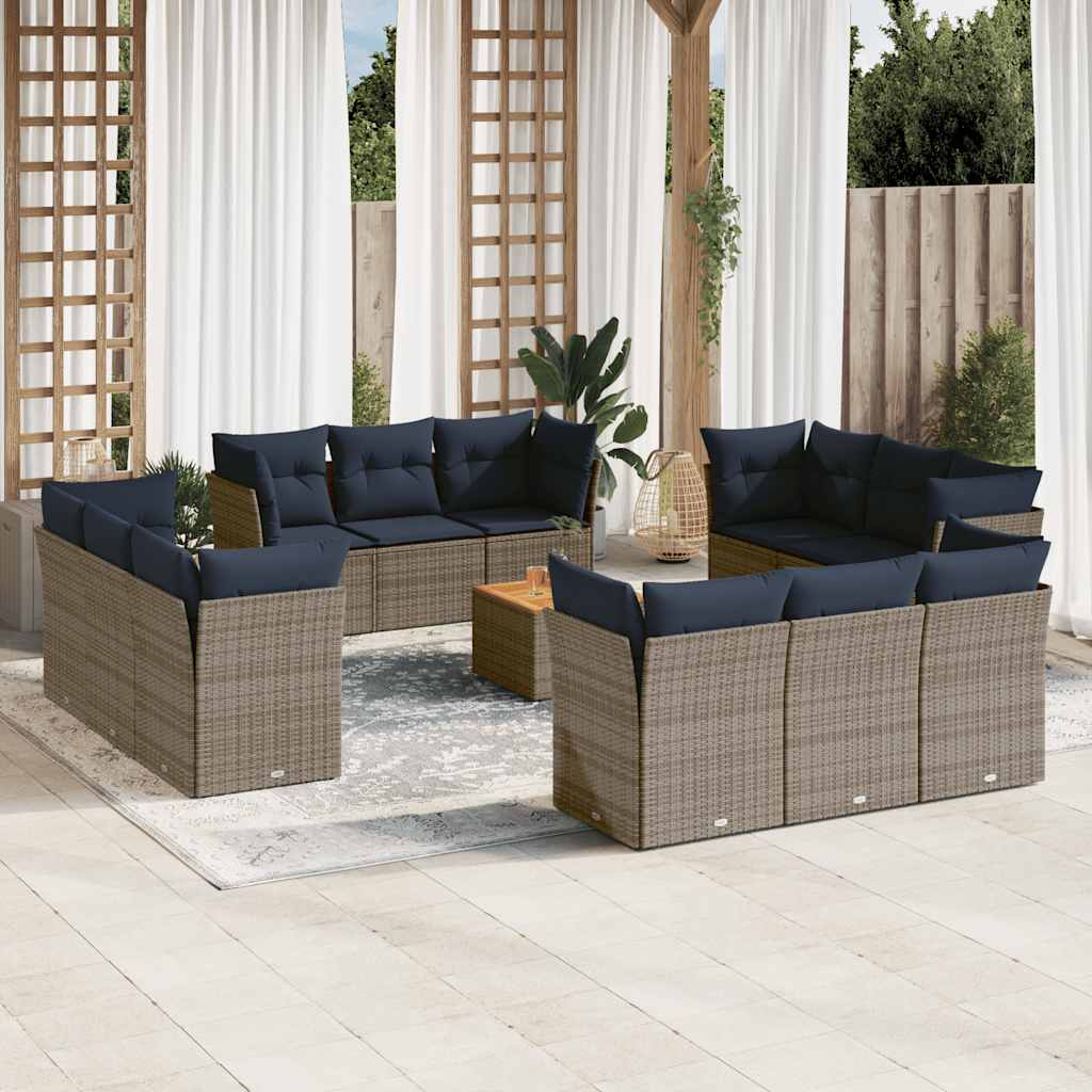 Set Divani da Giardino 13 pz con Cuscini Grigio in Polyrattan - homemem39