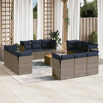 Set Divani da Giardino 13 pz con Cuscini Grigio in Polyrattan - homemem39