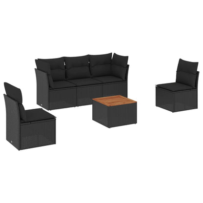 Set Divano da Giardino 6 pz con Cuscini Nero in Polyrattan - homemem39