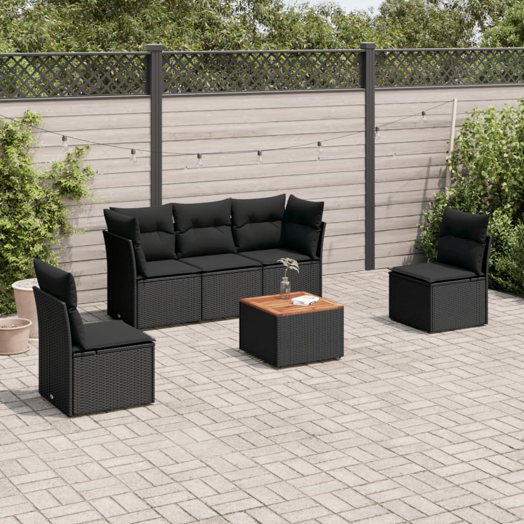 Set Divano da Giardino 6 pz con Cuscini Nero in Polyrattan - homemem39