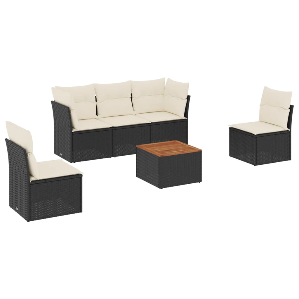Set Divano da Giardino 6 pz con Cuscini Nero in Polyrattan | homemem39